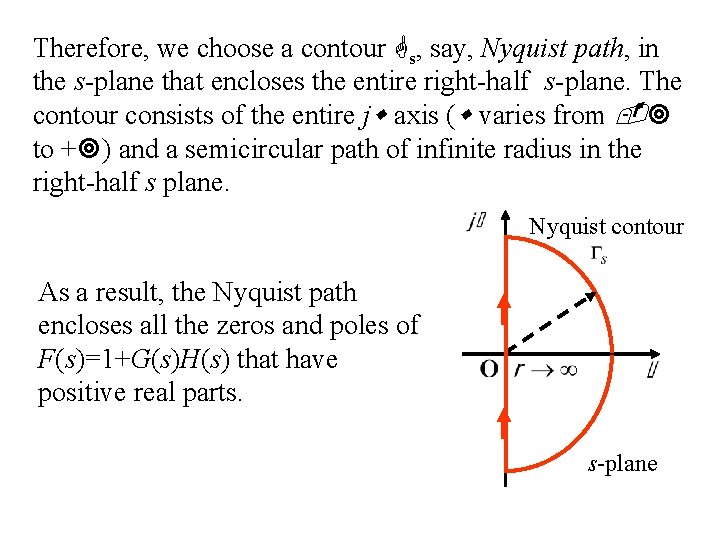 Therefore, we choose a contour s, say, Nyquist path, in the s-plane that encloses