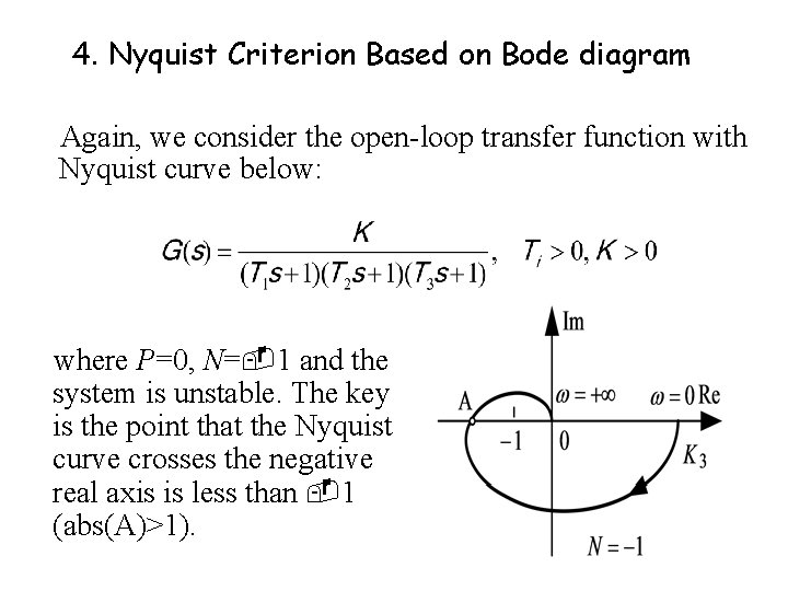 4. Nyquist Criterion Based on Bode diagram Again, we consider the open-loop transfer function