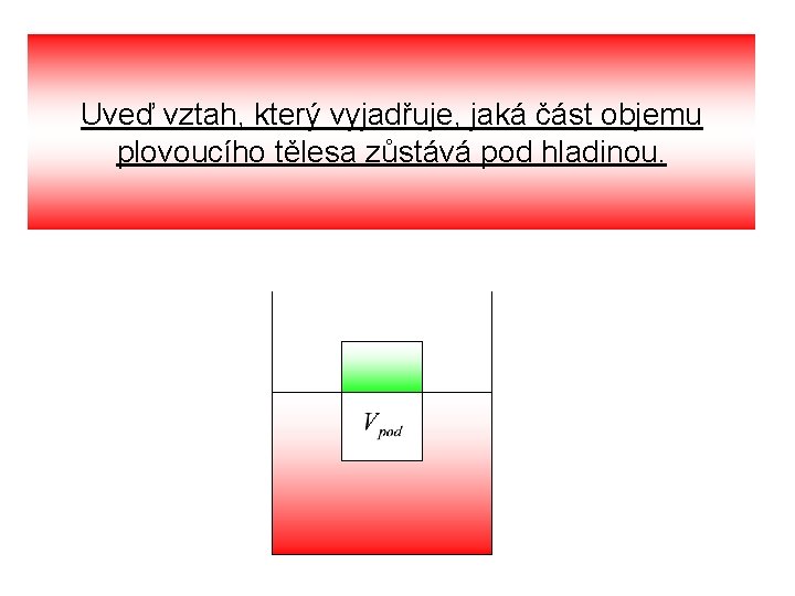 Uveď vztah, který vyjadřuje, jaká část objemu plovoucího tělesa zůstává pod hladinou. 