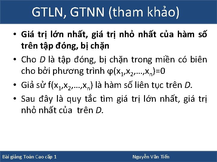 GTLN, GTNN (tham khảo) • Giá trị lớn nhất, giá trị nhỏ nhất của