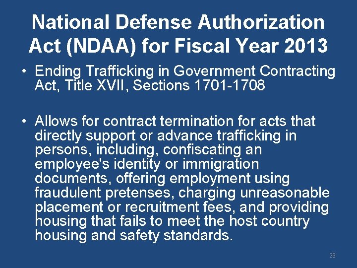 National Defense Authorization Act (NDAA) for Fiscal Year 2013 • Ending Trafficking in Government National Defense Authorization Act (NDAA) for Fiscal Year 2013 • Ending Trafficking in Government