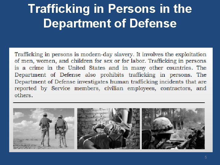 Trafficking in Persons in the Department of Defense 5 