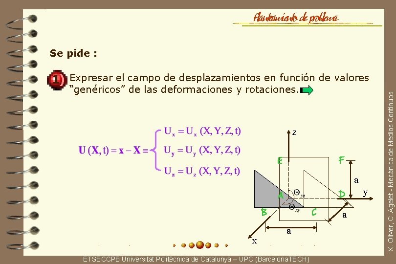 Planteamiento de problema Se pide : “genéricos” de las deformaciones y rotaciones. z E
