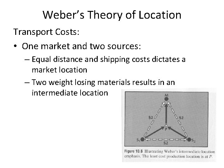 Weber’s Theory of Location Transport Costs: • One market and two sources: – Equal