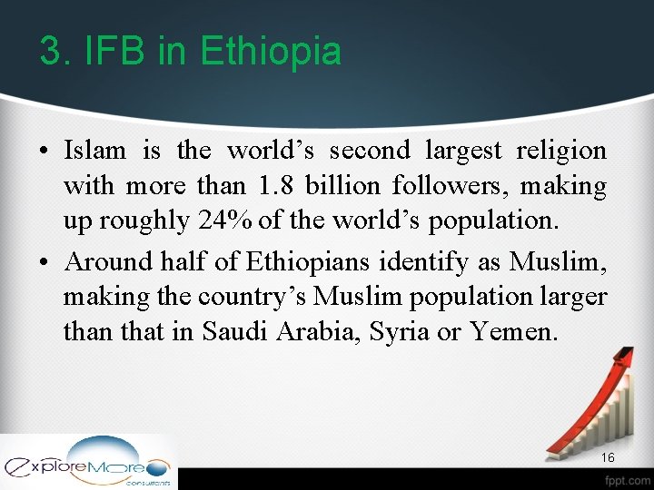 3. IFB in Ethiopia • Islam is the world’s second largest religion with more
