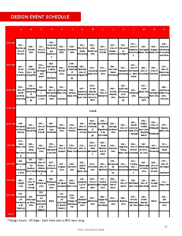 DESIGN EVENT SCHEDULE A B C D E F G H I J K