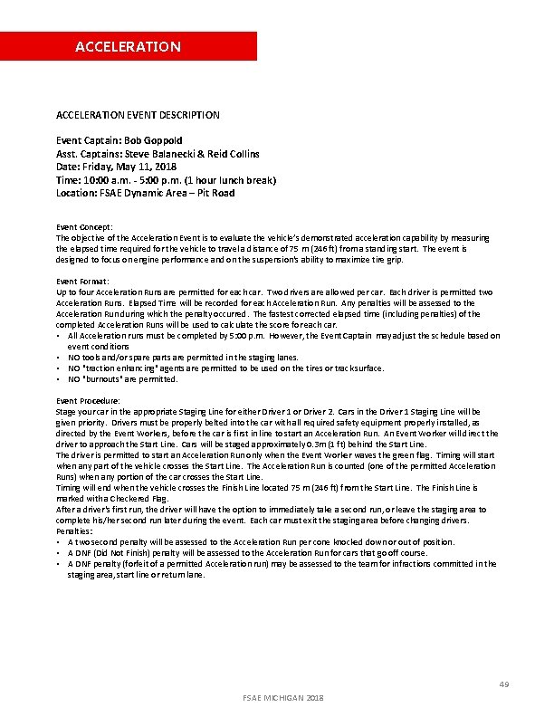 ACCELERATION EVENT DESCRIPTION Event Captain: Bob Goppold Asst. Captains: Steve Balanecki & Reid Collins
