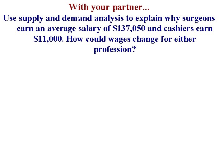 With your partner. . . Use supply and demand analysis to explain why surgeons