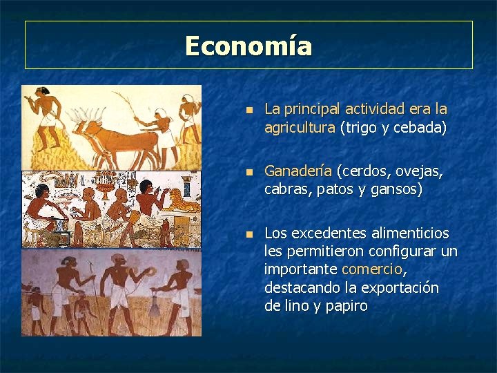 Economía n n n La principal actividad era la agricultura (trigo y cebada) Ganadería