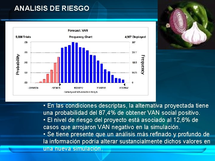 ANALISIS DE RIESGO • En las condiciones descriptas, la alternativa proyectada tiene una probabilidad