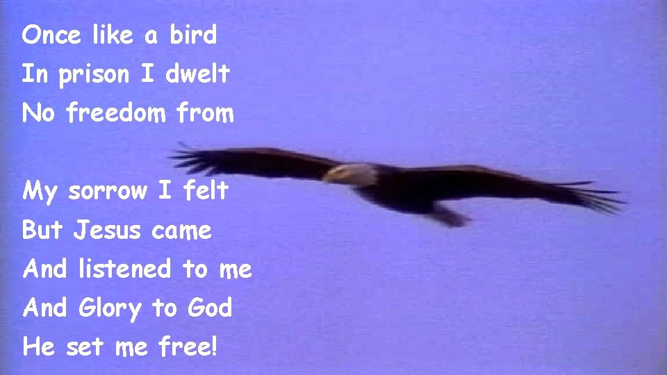 Once like a bird In prison I dwelt No freedom from My sorrow I