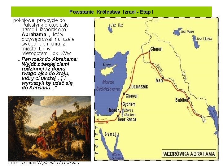 Powstanie Królestwa Izrael - Etap I pokojowe przybycie do Palestyny protoplasty narodu izraelskiego Abrahama