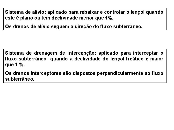 Sistema de alívio: aplicado para rebaixar e controlar o lençol quando este é plano