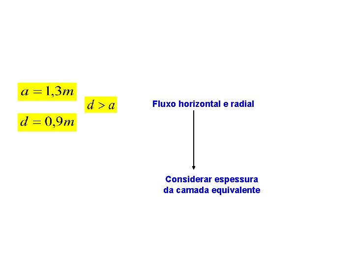 Fluxo horizontal e radial Considerar espessura da camada equivalente 