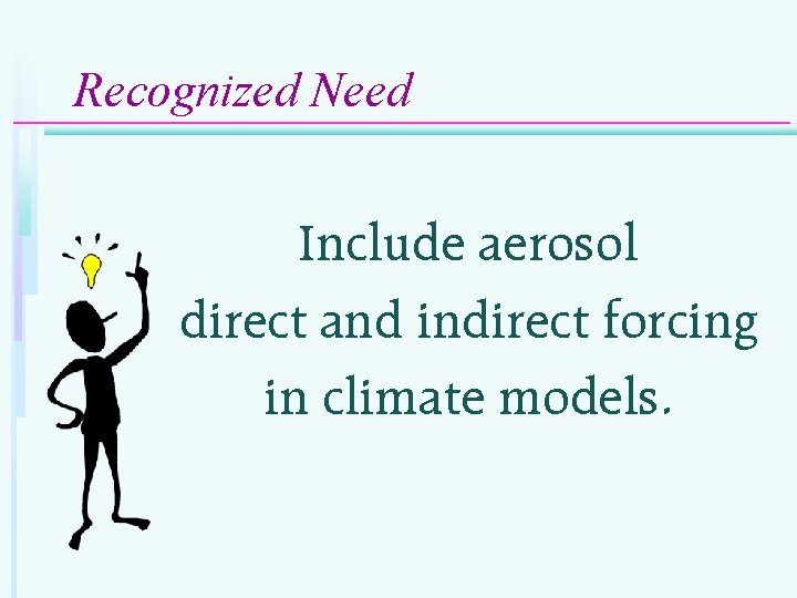 Recognized Need Include aerosol direct and indirect forcing in climate models. 