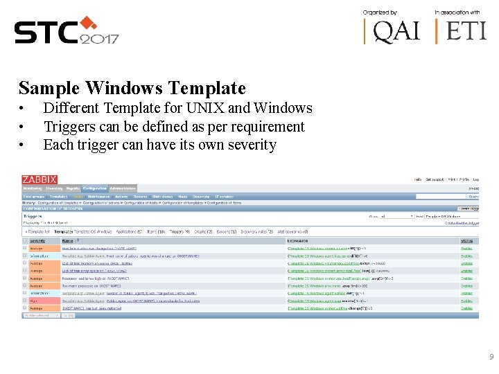 Sample Windows Template • • • Different Template for UNIX and Windows Triggers can