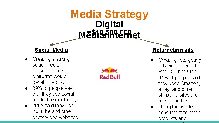 Media Strategy Digital =$10, 500, 000 Media/Internet Social Media ● Creating a strong social