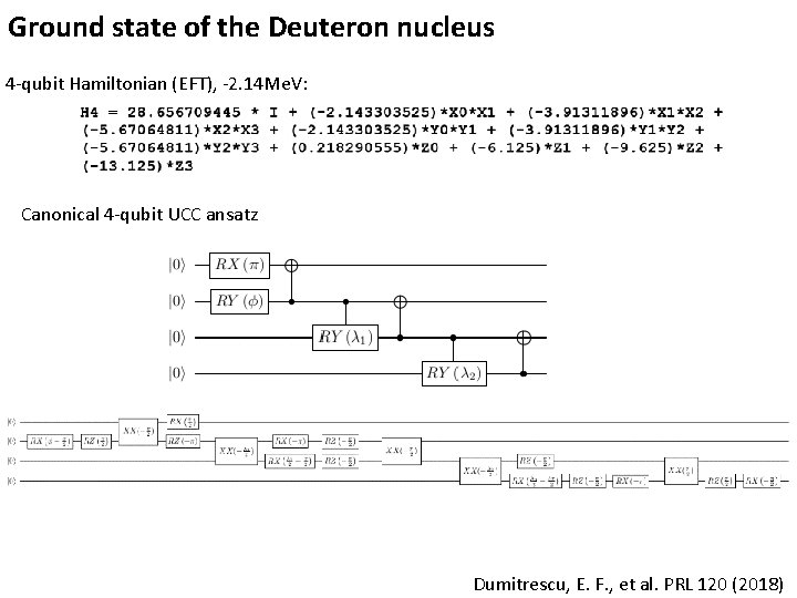 Ground state of the Deuteron nucleus 4 -qubit Hamiltonian (EFT), -2. 14 Me. V: