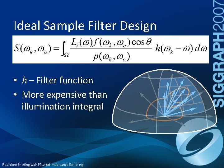 Ideal Sample Filter Design • h – Filter function • More expensive than illumination