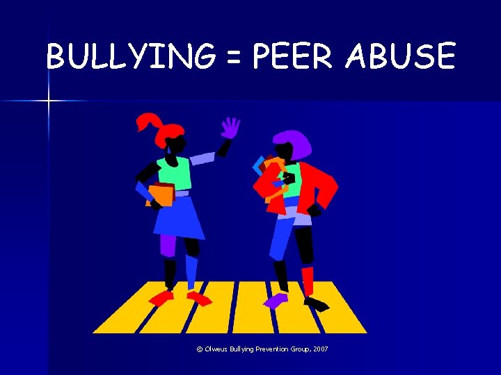 BULLYING = PEER ABUSE © Olweus Bullying Prevention Group, 2007 