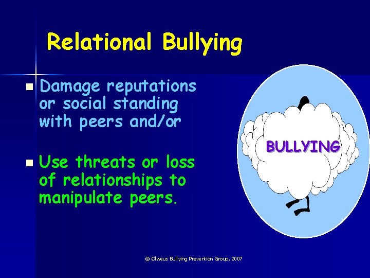 Relational Bullying n n Damage reputations or social standing with peers and/or Use threats