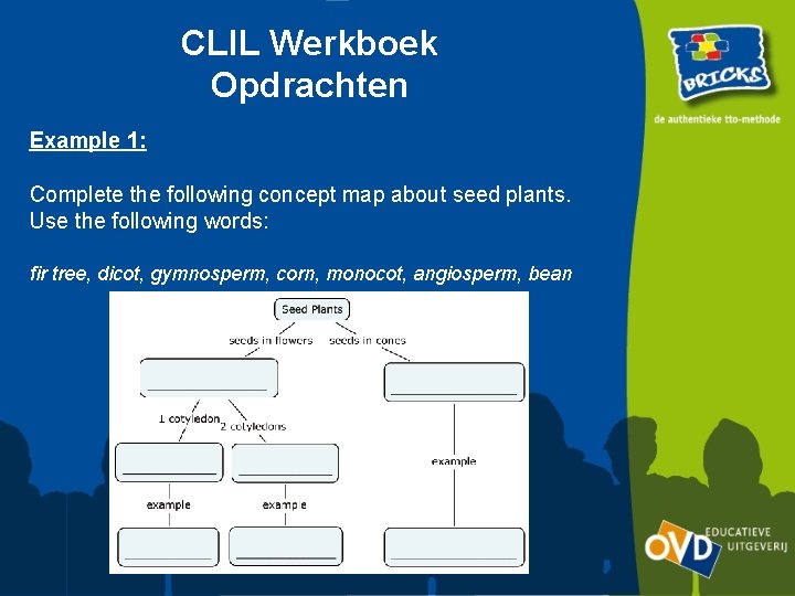 CLIL Werkboek Opdrachten Example 1: Complete the following concept map about seed plants. Use