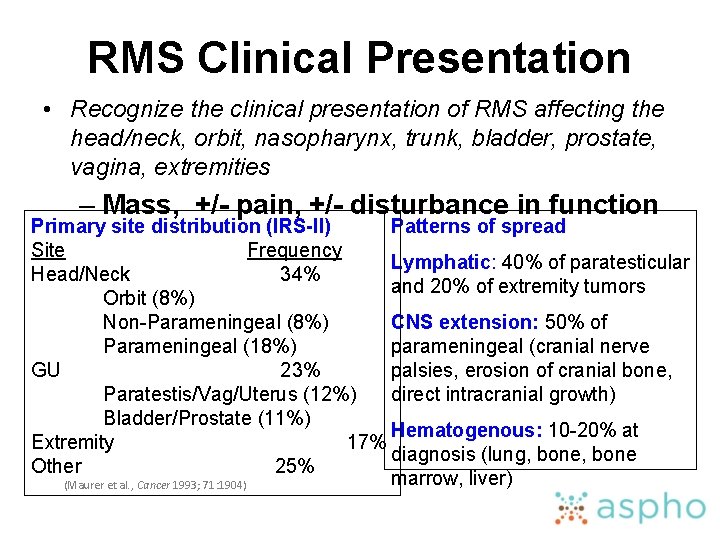 RMS Clinical Presentation • Recognize the clinical presentation of RMS affecting the head/neck, orbit,