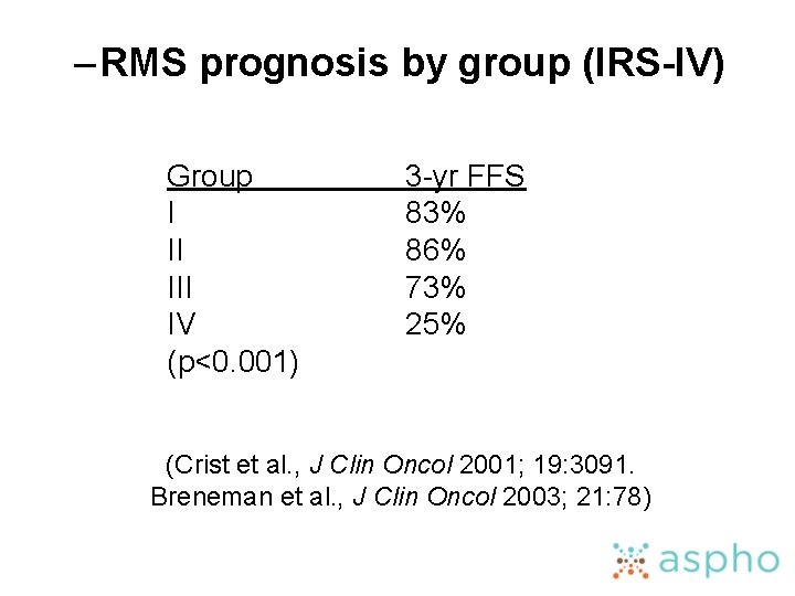 – RMS prognosis by group (IRS-IV) Group I II IV (p<0. 001) 3 -yr