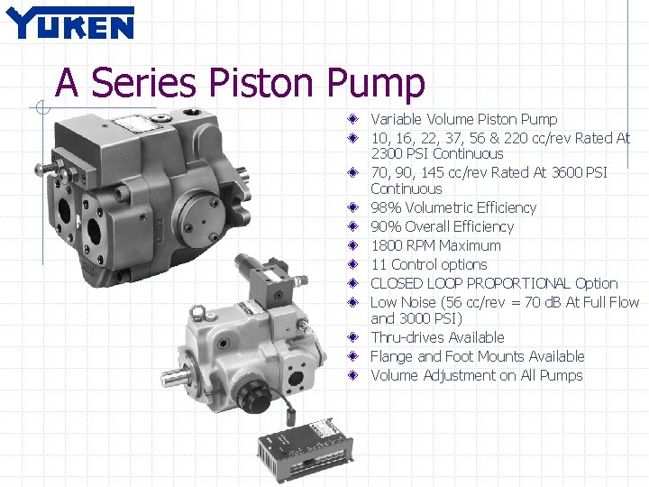 A Series Piston Pump Variable Volume Piston Pump 10, 16, 22, 37, 56 &