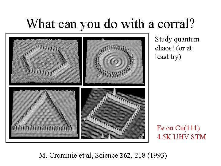 What can you do with a corral? Study quantum chaos! (or at least try)