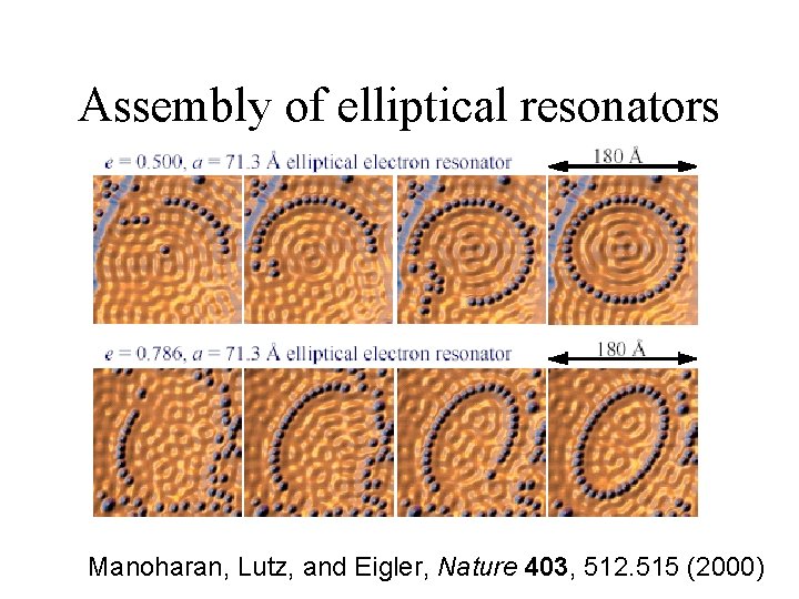 Assembly of elliptical resonators Manoharan, Lutz, and Eigler, Nature 403, 512. 515 (2000) 
