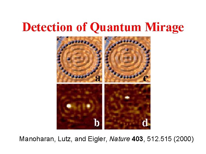 Detection of Quantum Mirage Manoharan, Lutz, and Eigler, Nature 403, 512. 515 (2000) 