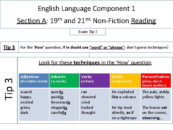 English Language Component 1 Section A: 19 th and 21 stc Non-Fiction Reading Exam