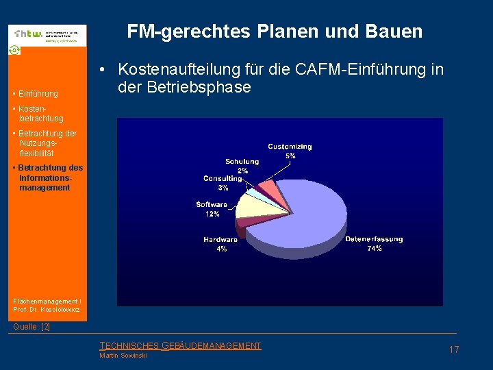 FM-gerechtes Planen und Bauen • Einführung • Kostenaufteilung für die CAFM-Einführung in der Betriebsphase