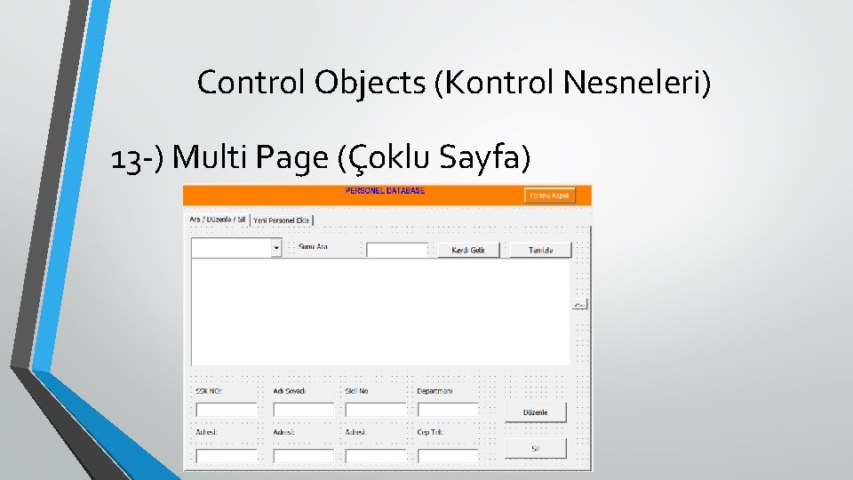 Control Objects (Kontrol Nesneleri) 13 -) Multi Page (Çoklu Sayfa) 