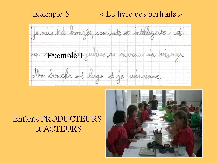 Exemple 5 « Le livre des portraits » Exemple 1 Enfants PRODUCTEURS et ACTEURS