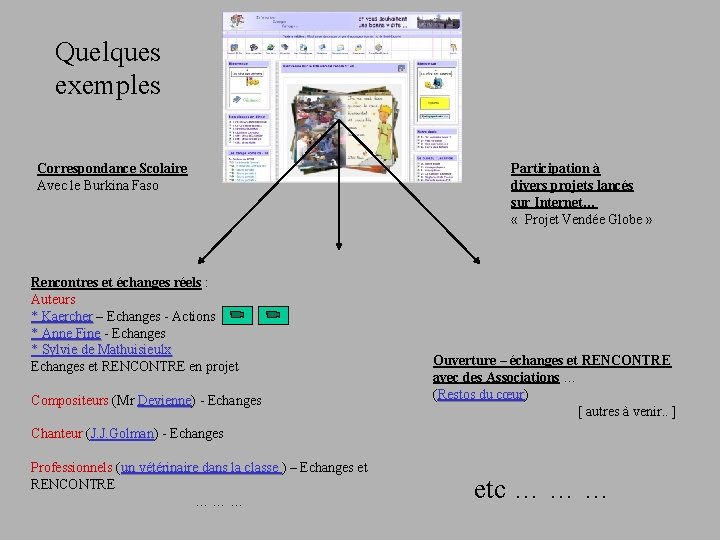 Quelques exemples Correspondance Scolaire Avec le Burkina Faso Rencontres et échanges réels : Auteurs