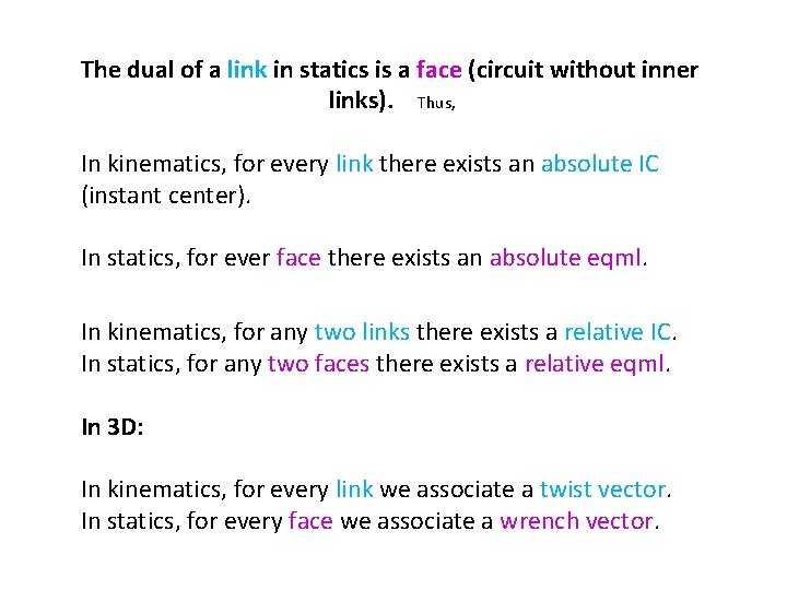 The dual of a link in statics is a face (circuit without inner links).