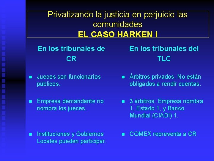 Privatizando la justicia en perjuicio las comunidades EL CASO HARKEN I En los tribunales