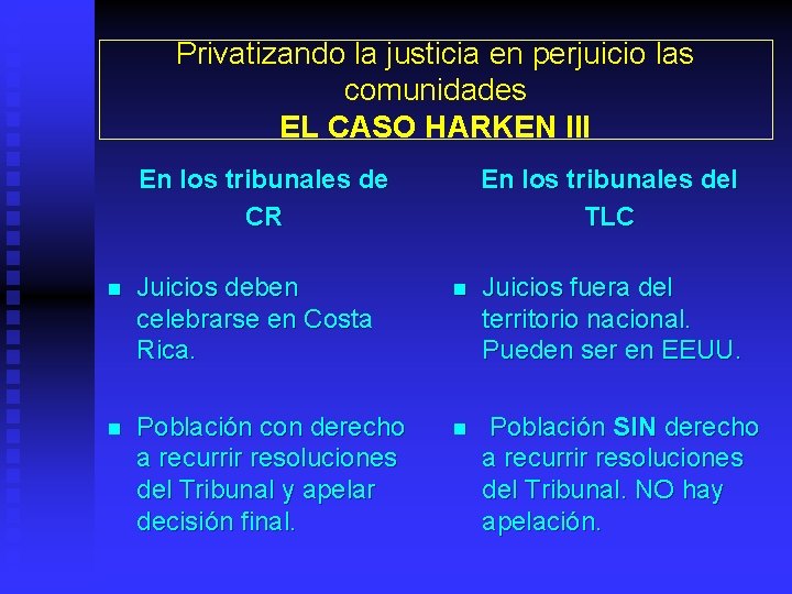 Privatizando la justicia en perjuicio las comunidades EL CASO HARKEN III En los tribunales
