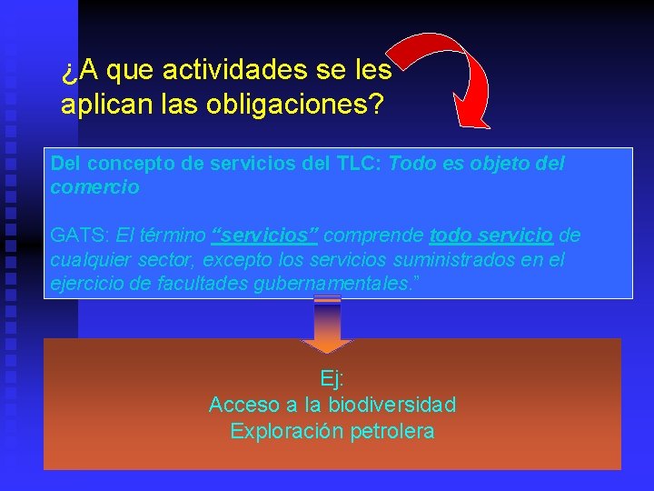 ¿A que actividades se les aplican las obligaciones? Del concepto de servicios del TLC: