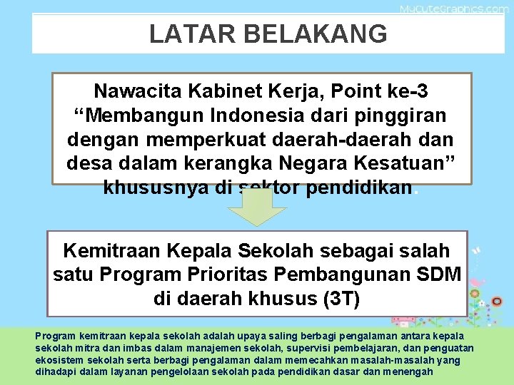 LATAR BELAKANG Nawacita Kabinet Kerja, Point ke-3 “Membangun Indonesia dari pinggiran dengan memperkuat daerah-daerah