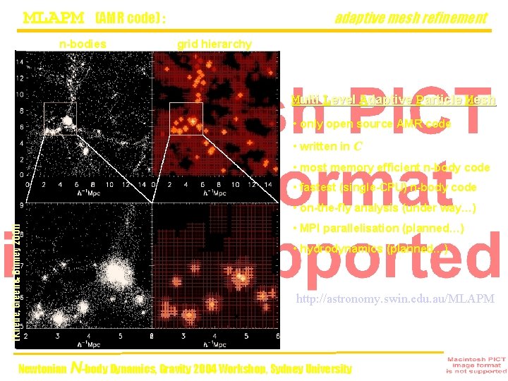 MLAPM adaptive mesh refinement (AMR code) : n-bodies grid hierarchy Multi Level Adaptive Particle