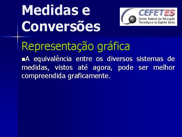 Medidas e Conversões Representação gráfica n. A equivalência entre os diversos sistemas de medidas,