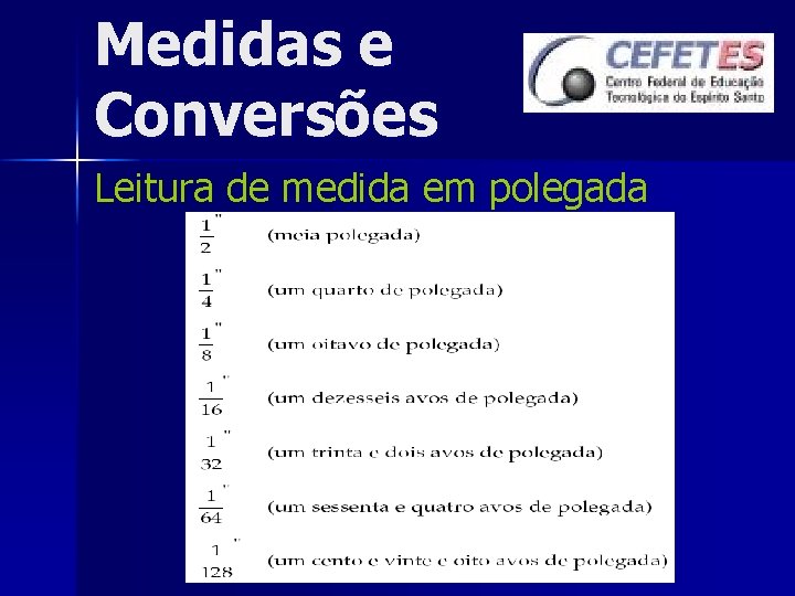 Medidas e Conversões Leitura de medida em polegada 