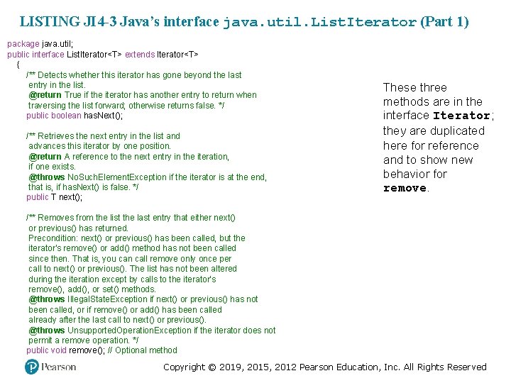 LISTING JI 4 -3 Java’s interface java. util. List. Iterator (Part 1) package java.