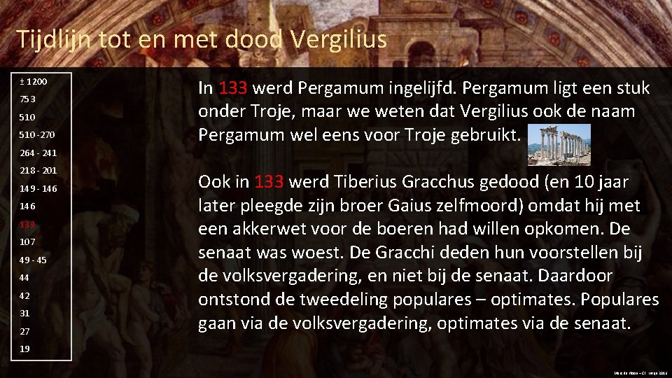 Tijdlijn tot en met dood Vergilius ± 1200 753 510 -270 In 133 werd
