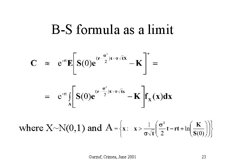 B-S formula as a limit where X~N(0, 1) and Gurzuf, Crimea, June 2001 23