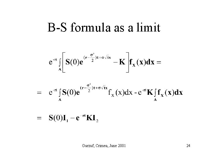 B-S formula as a limit Gurzuf, Crimea, June 2001 24 