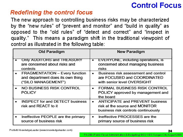 Redefining the control focus Control Focus The new approach to controlling business risks may